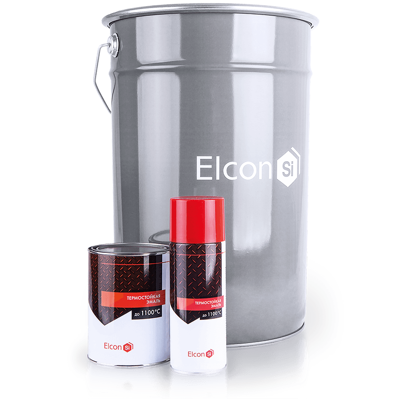 Эмаль термостойкая Elcon, ярко-красный (RAL 3020) до 400 градусов, 0,4 кг